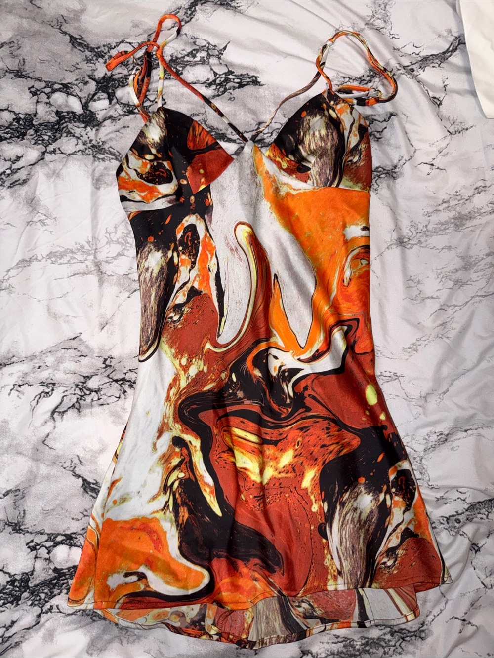 Urban Outfitters Orange & Black Artistic Marble Slip Dress